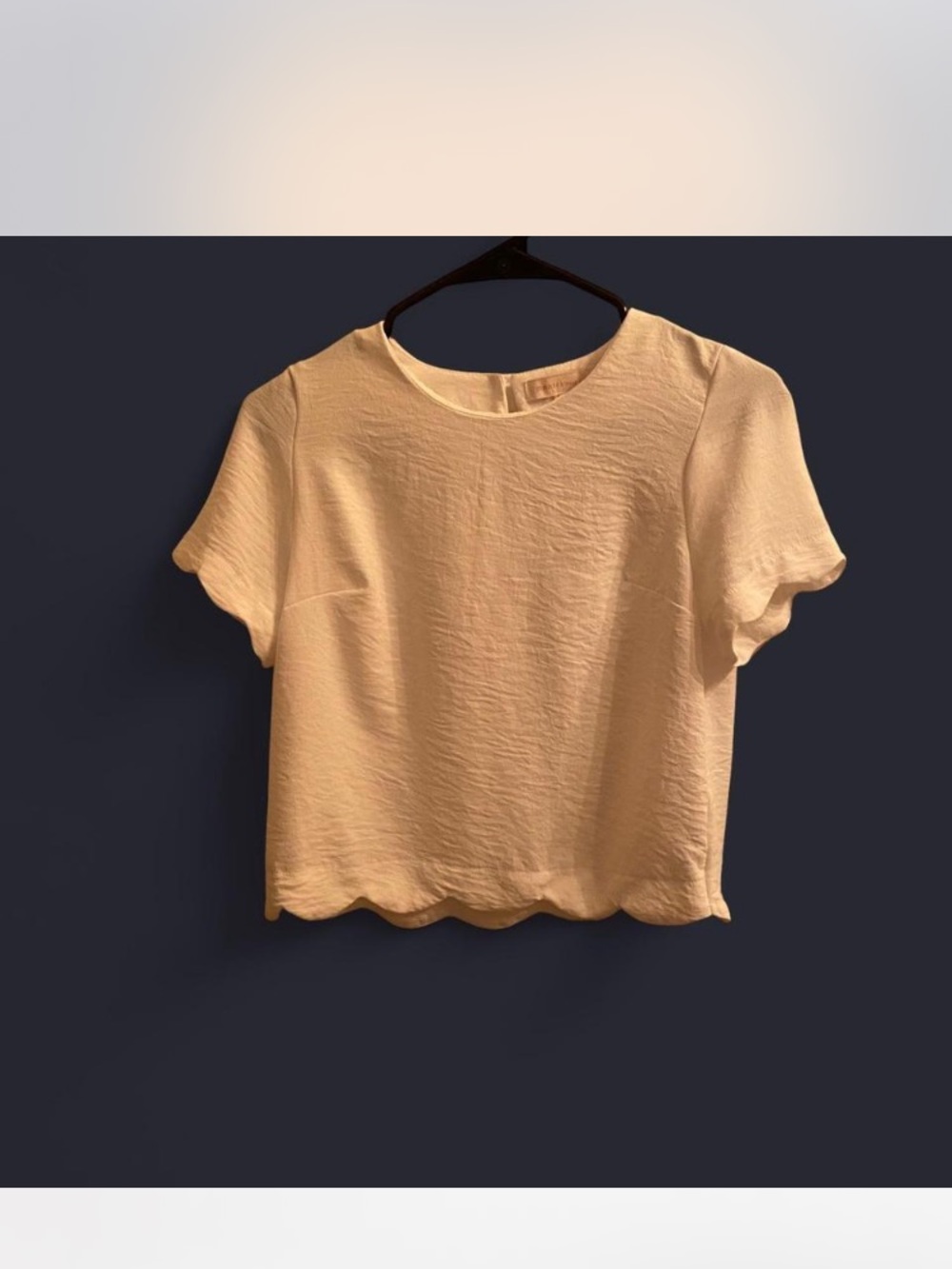 Monteau White Scallop Hem Short Sleeve Crop Top